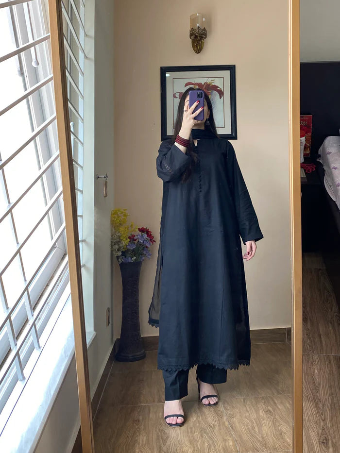 3 Piece Lawn Black Dress