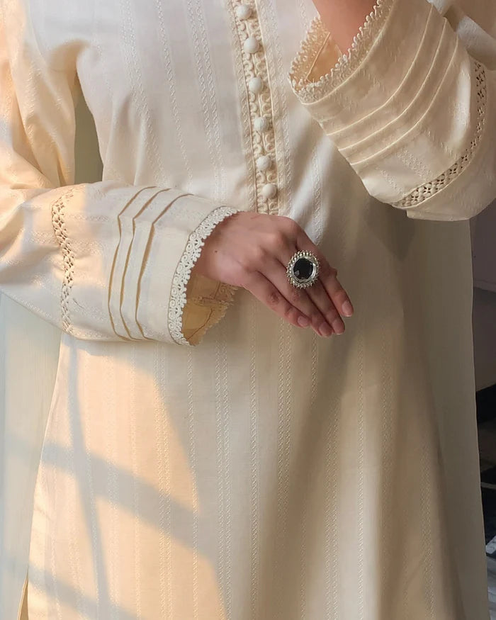3 Piece - Dobby Khaddar Ivory Dress