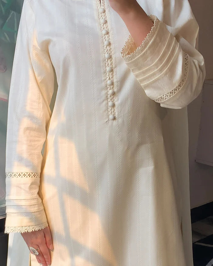 3 Piece - Dobby Khaddar Ivory Dress