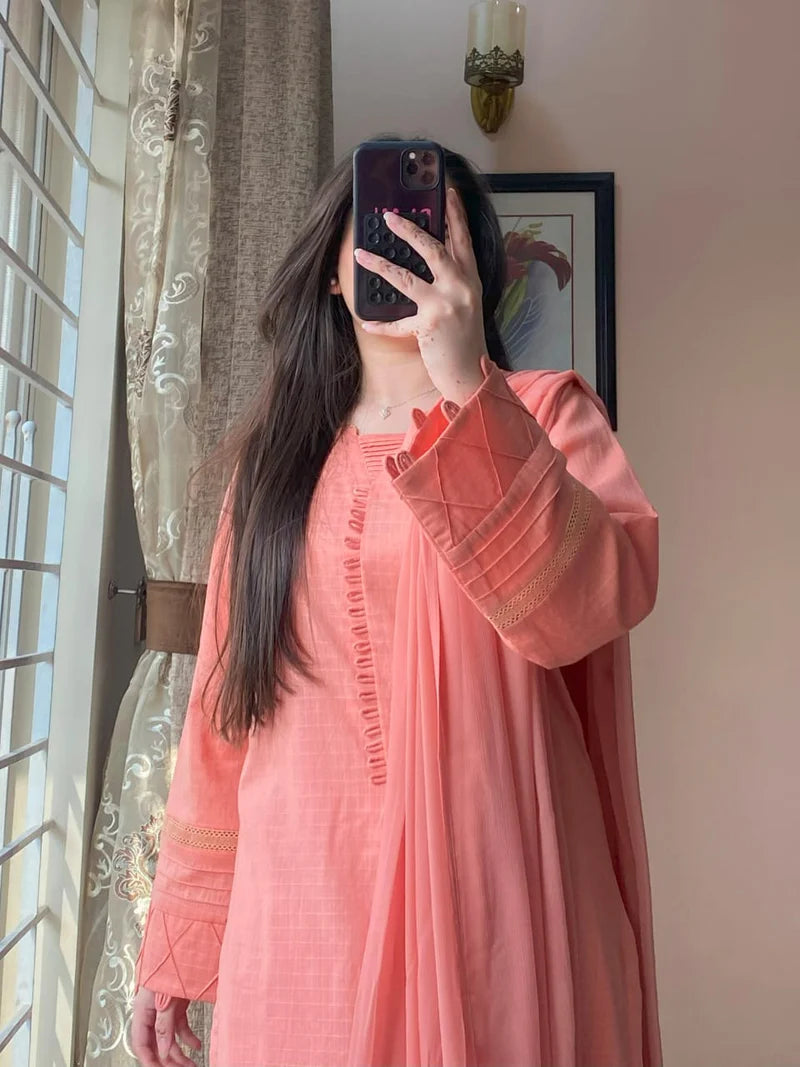 3 Piece - Lawn Dobby Dress