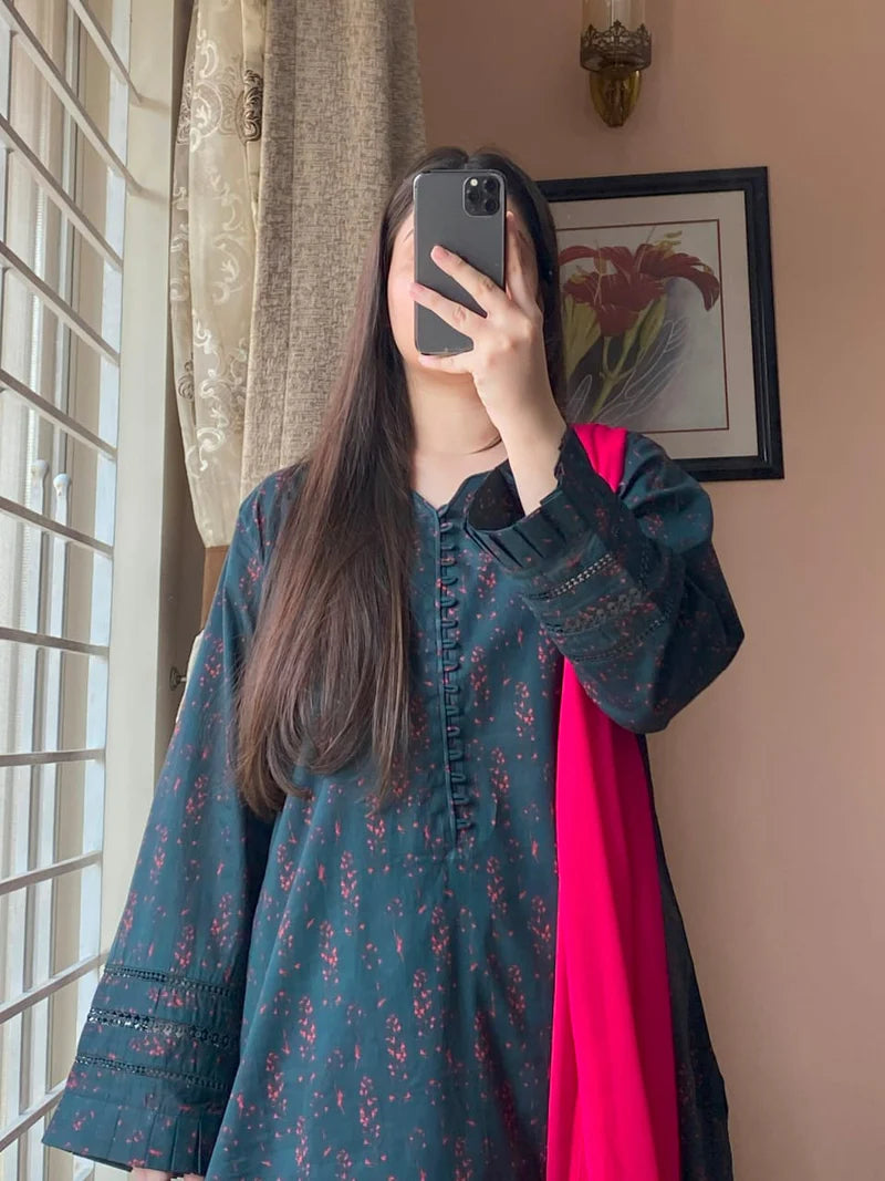 3 Piece - Lawn Printed Dress With Shalwar
