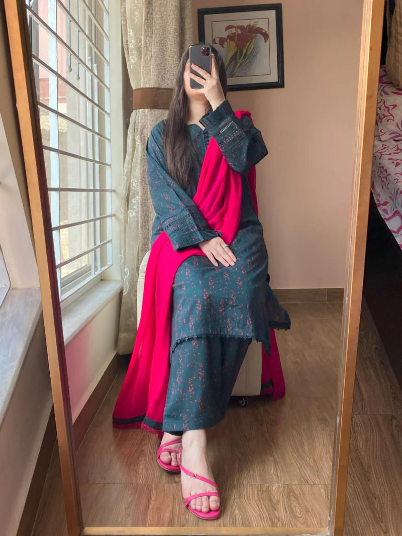 3 Piece - Lawn Printed Dress With Shalwar