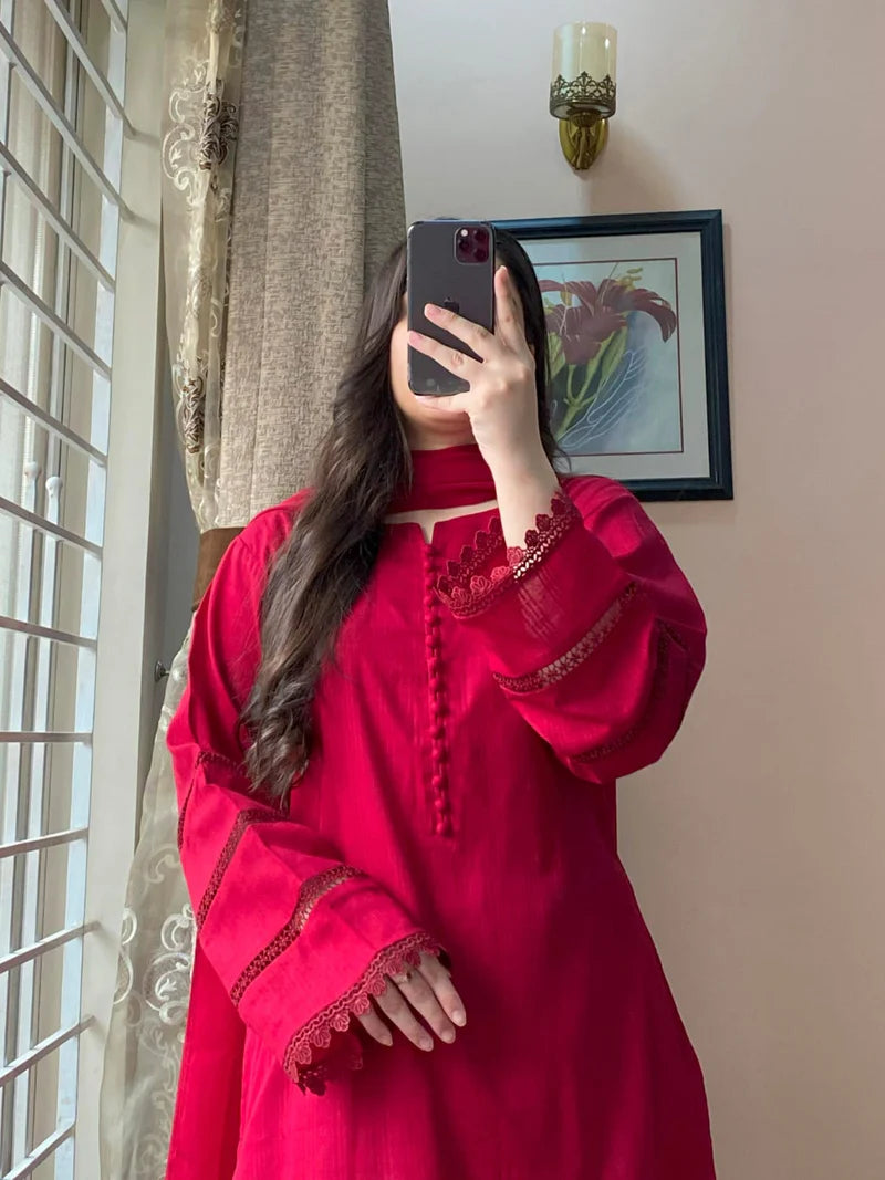 3 Piece - Lawn Dobby Dress with Farshi Shalwar