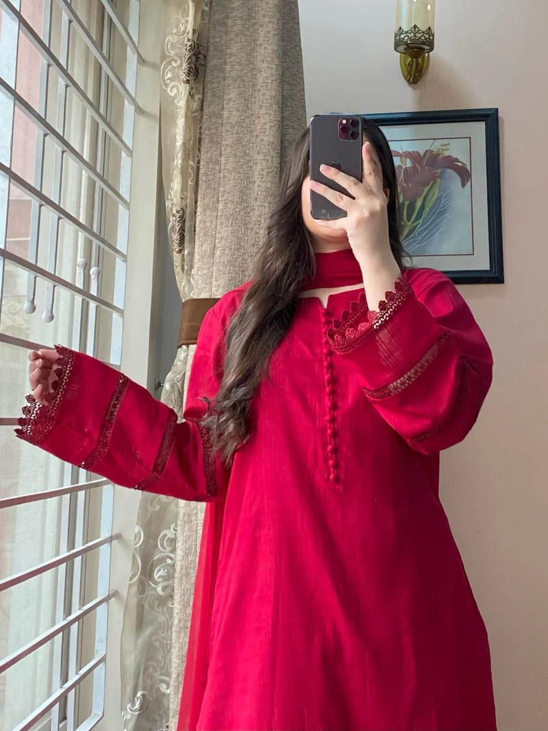 3 Piece - Lawn Dobby Dress with Farshi Shalwar