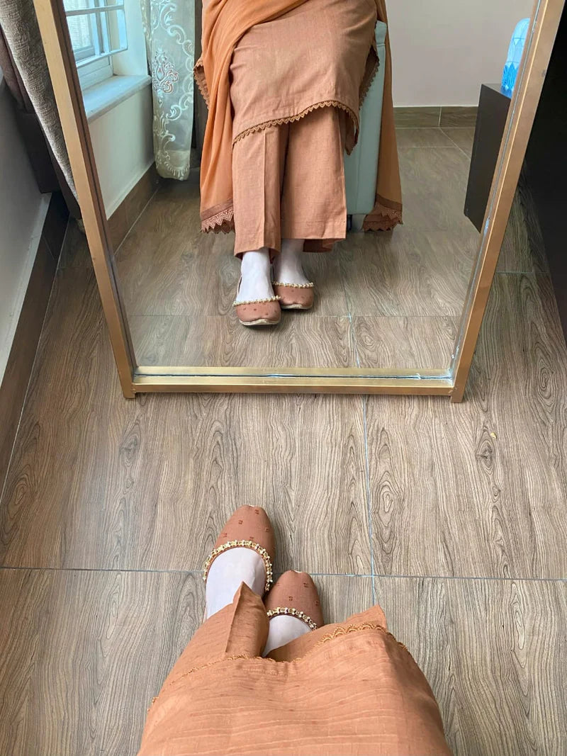 3 Piece - Lawn Dobby Dress with Plazo