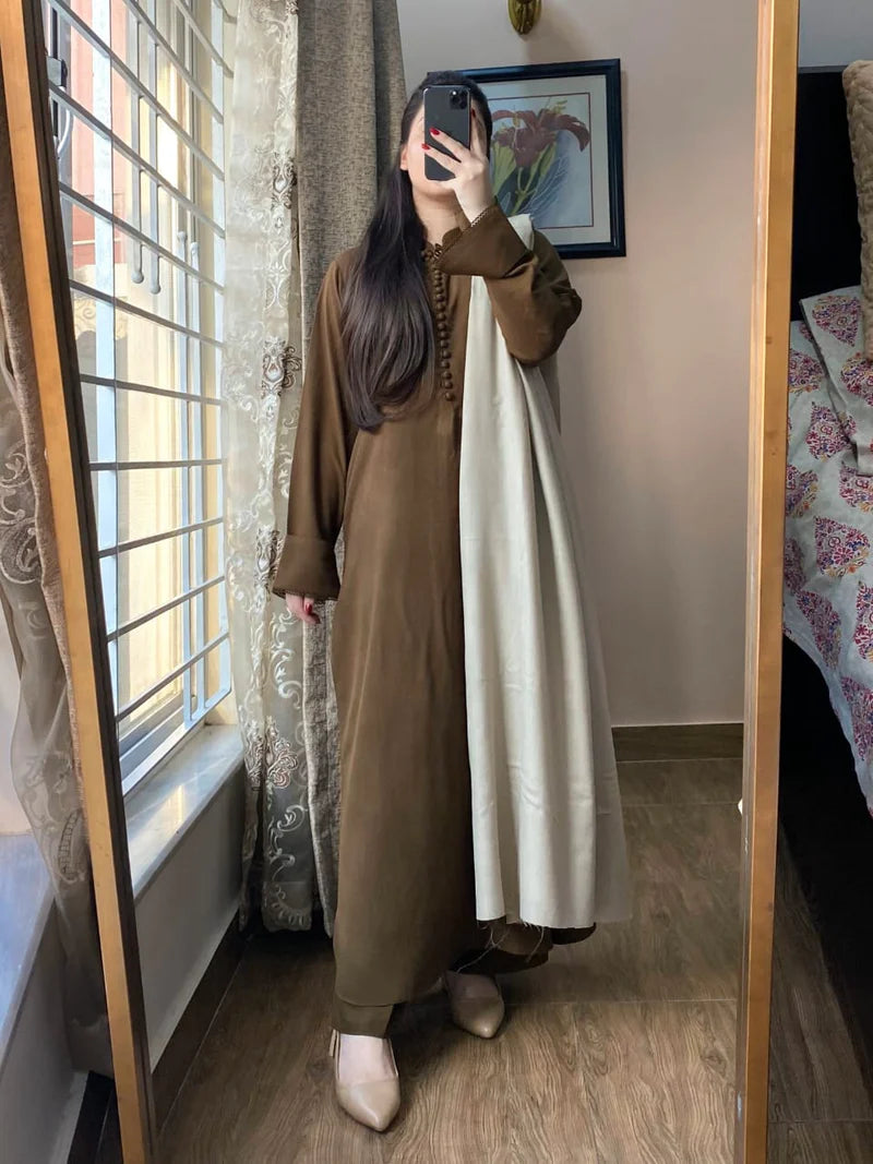 3 PIECE – Silk Karandi Dress with Shawl