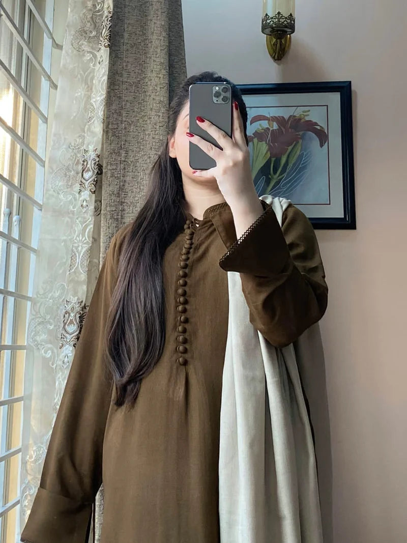 3 PIECE – Silk Karandi Dress with Shawl