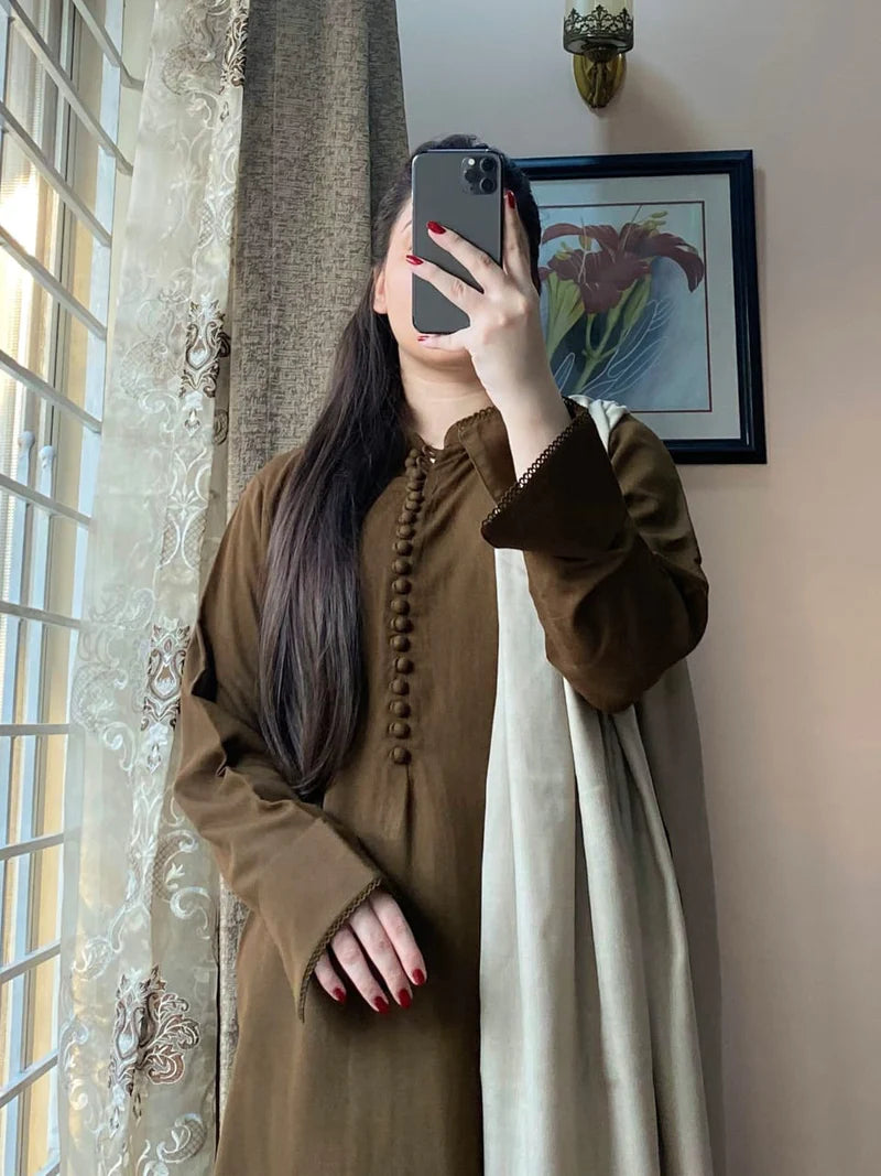 3 PIECE – Silk Karandi Dress with Shawl