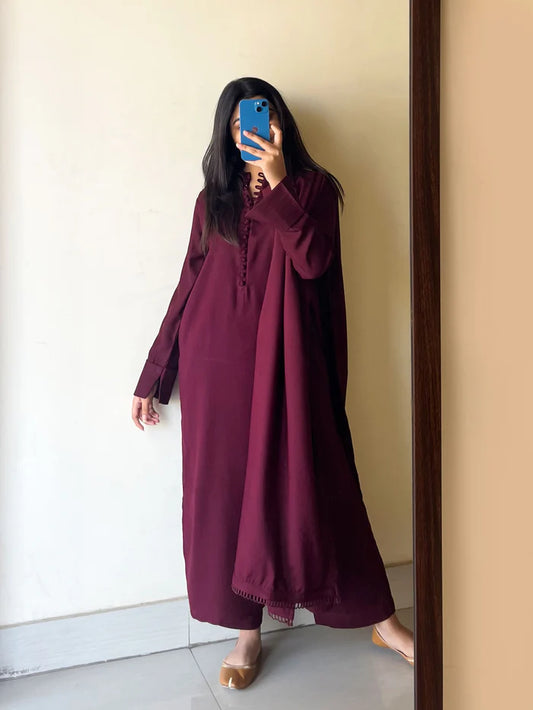 3 PIECE – SILK KARANDI MAROON DRESS