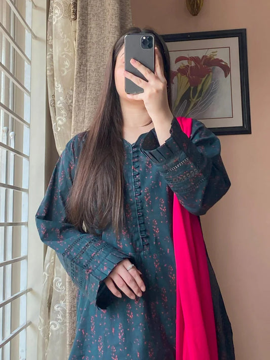 3 Piece - Lawn Printed Dress With Shalwar