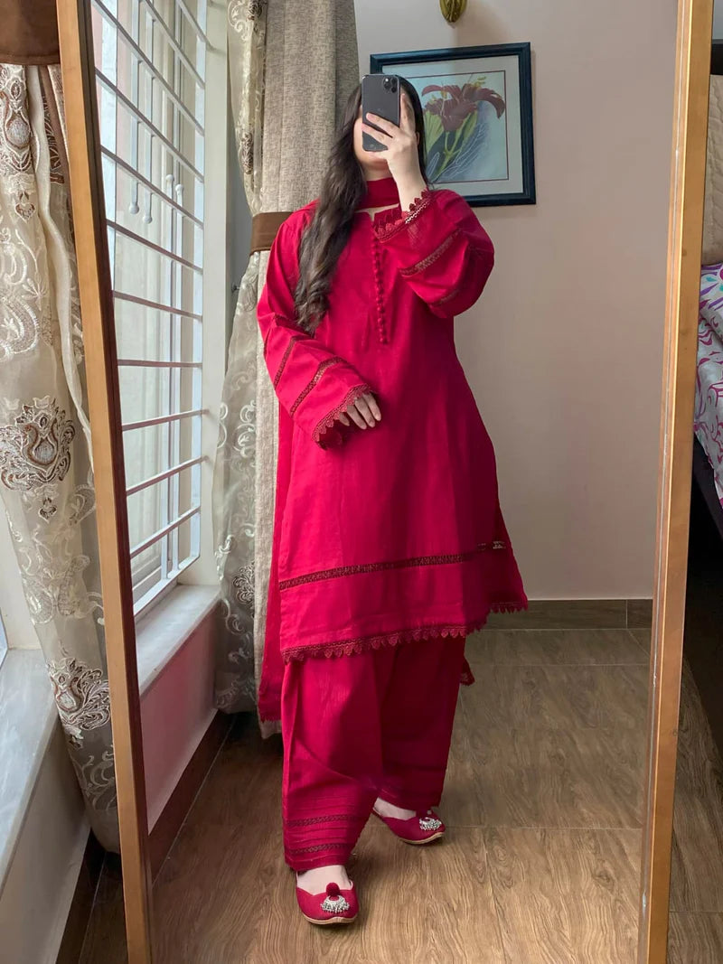 3 Piece - Lawn Dobby Dress with Farshi Shalwar