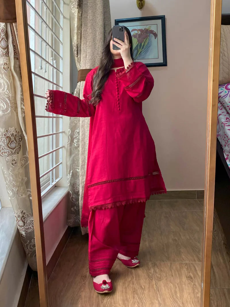 3 Piece - Lawn Dobby Dress with Farshi Shalwar