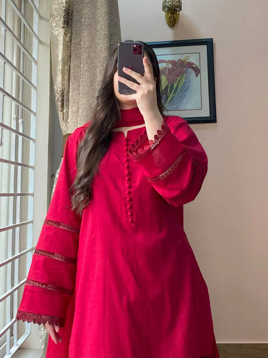 3 Piece - Lawn Dobby Dress with Farshi Shalwar