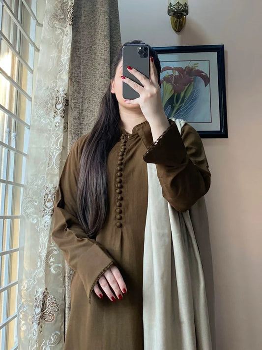 3 PIECE – Silk Karandi Dress with Shawl